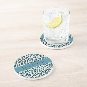 Dessous De Verre En Grès Empreinte de léopard, Spots, Leopard Bleu, Votre N
