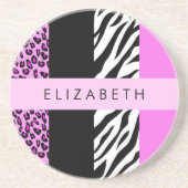 Dessous De Verre En Grès Empreinte de léopard, Zebra Print, Rose, Votre nom (Devant)