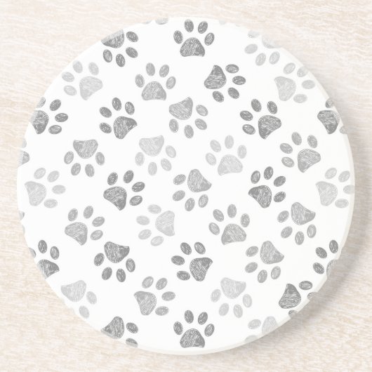 Dessous De Verre En Grès Empreintes de pattes de doodle gris (Devant)