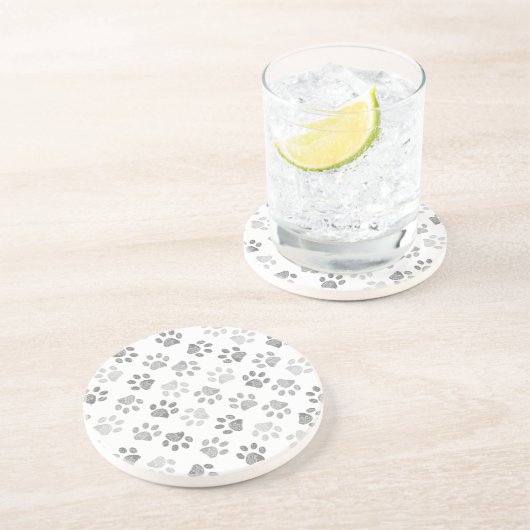 Dessous De Verre En Grès Empreintes de pattes de doodle gris (Côté)