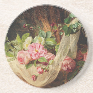 Dessous De Verre En Grès Encore la vie avec des Roses sur un plancher fores