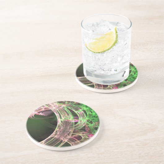 Dessous De Verre En Grès Énergie rose et verte (Côté)