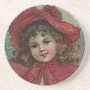 Dessous De Verre En Grès Enfant de Noël vintage avec une robe victorienne r