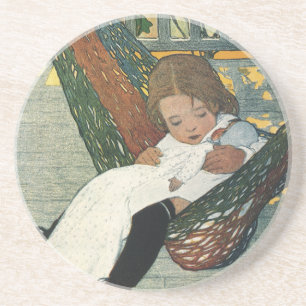 Dessous De Verre En Grès Enfant Vintage avec une poupée par Jessie Willcox
