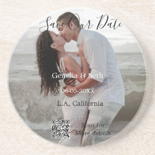 Dessous De Verre En Grès Enregistrez la date code QR simple minimal détails