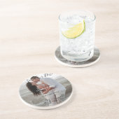 Dessous De Verre En Grès Enregistrez la date code QR simple minimal détails (Côté)