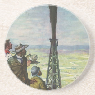 Dessous De Verre En Grès Entreprise Vintage, puits de pétrole jaillissant a