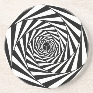 Dessous De Verre En Grès Escalier en spirale tourbillonnant noir et blanc a