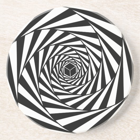 Dessous De Verre En Grès Escalier spiral noir et blanc Abstrait (Devant)