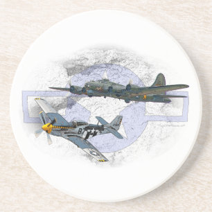 Dessous De Verre En Grès Escorte de vol du mustang P-51