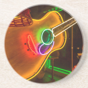 Dessous De Verre En Grès États-Unis, Texas, Austin. Guitare néon au chantag