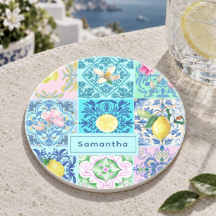 Dessous De Verre En Grès Été sicilien turquoise coloré azulejo Amalfi