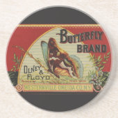 Dessous De Verre En Grès Étiquette de publicité pour papillon antique (Devant)