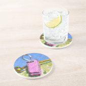 Dessous De Verre En Grès Étiquette Rose (Côté)