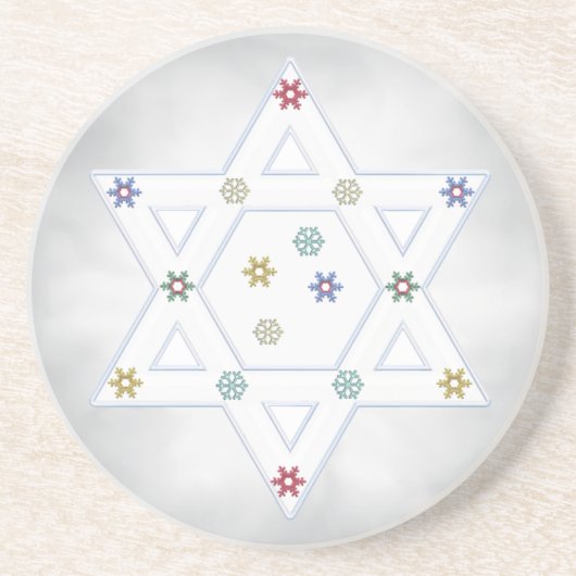 Dessous De Verre En Grès Étoile de Hanoukka et flocons de neige gris (Devant)