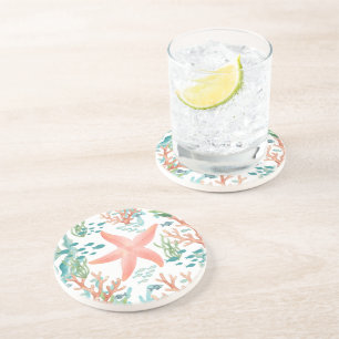 Dessous De Verre En Grès Étoile de mer Vie marine Coquillages Poissons