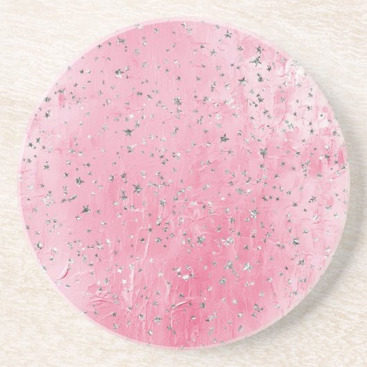 Dessous De Verre En Grès Étoiles Argentées Roses (Devant)