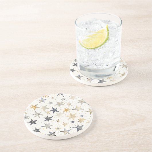 Dessous De Verre En Grès Étoiles Bleues Or Argent (Côté)