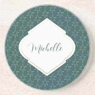 Dessous De Verre En Grès Étoiles de Noël Motif Monogrammé Vert Pin