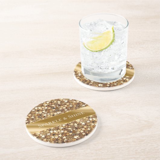 Dessous De Verre En Grès Étoiles d'étincelles d'or (Côté)