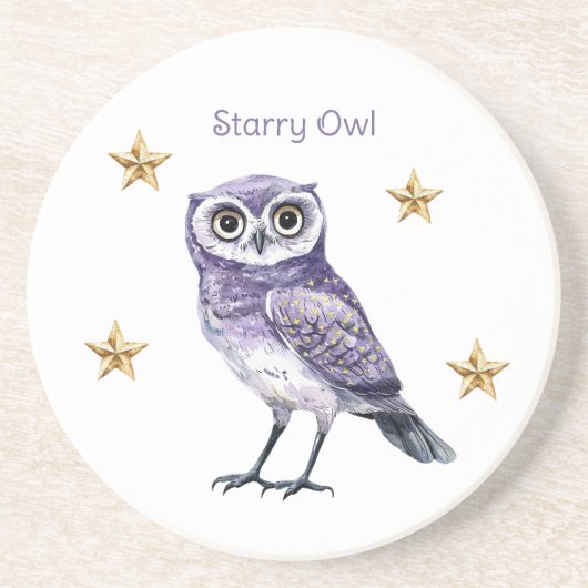 Dessous De Verre En Grès Étoiles d'or de hibou violet (Devant)