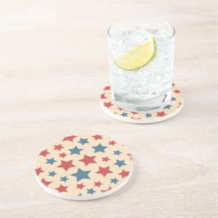 Dessous De Verre En Grès Étoiles rouges et bleues, 4 juillet, fond beige
