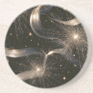 Dessous De Verre En Grès Étoiles scintillantes d'or noir