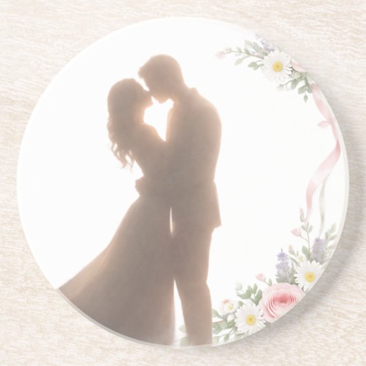 Dessous De Verre En Grès Étreinte dorée au coucher du soleil - Romantique (Devant)