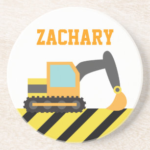 Dessous De Verre En Grès Excavatrice orange, véhicule de construction, pour