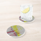 Dessous De Verre En Grès Expressionniste Abstrait gris rouge jaune (Côté)