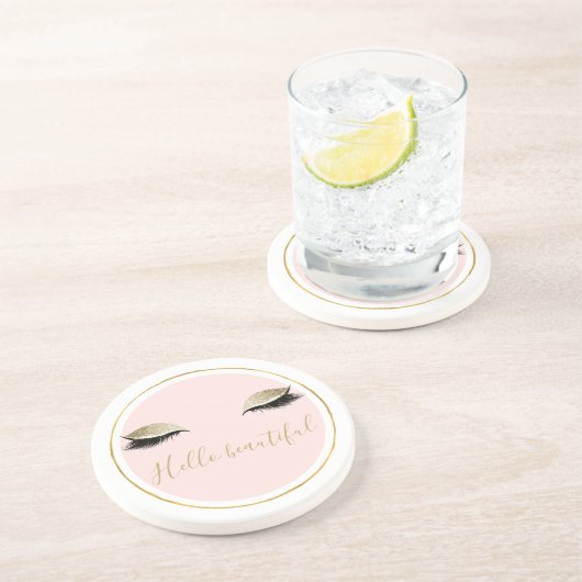 Dessous De Verre En Grès Eyelashes Noir Rose Or Glitzy (Côté)