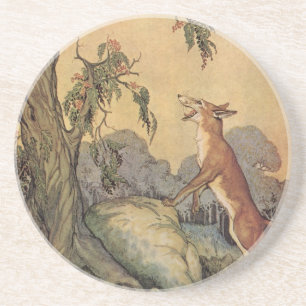 Dessous De Verre En Grès Fables d'Ésope vintage, Renard, Coq et le Chien