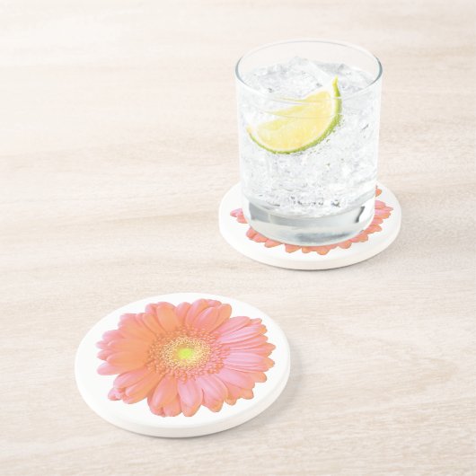 Dessous De Verre En Grès Faisée de gerbera orange (Côté)