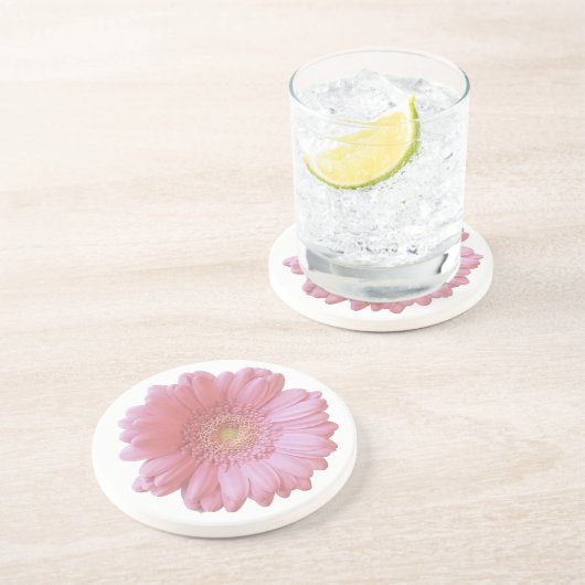 Dessous De Verre En Grès Faisée de gerbera rose pâle (Côté)