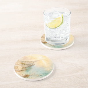 Dessous De Verre En Grès Falaises côtières de rêve à l'aquarelle au lever d