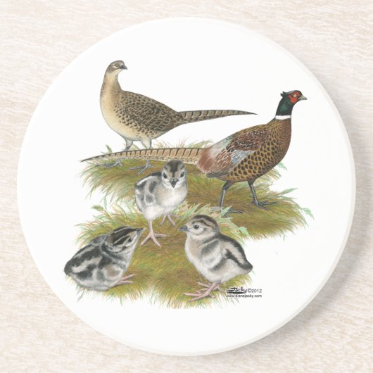 Dessous De Verre En Grès Famille de faisans à collier (Devant)