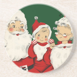 Dessous De Verre En Grès Famille de Père Noël Rétro Milieu de Siècle – Kits