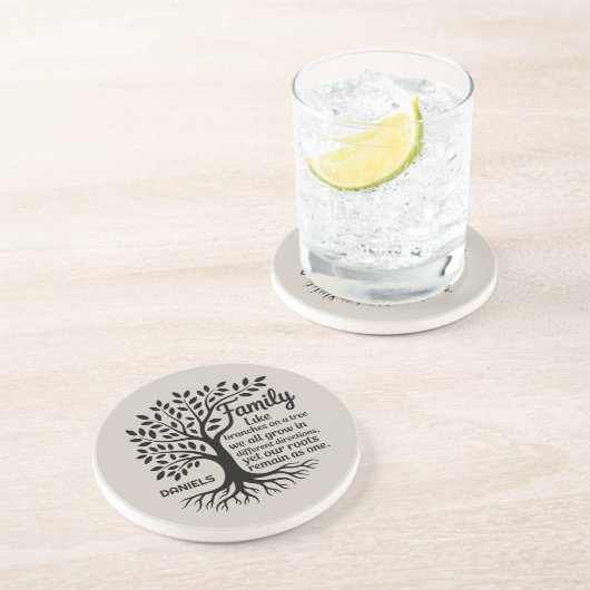 Dessous De Verre En Grès Family Tree Black & Tan Personalized Sandstone (Côté)