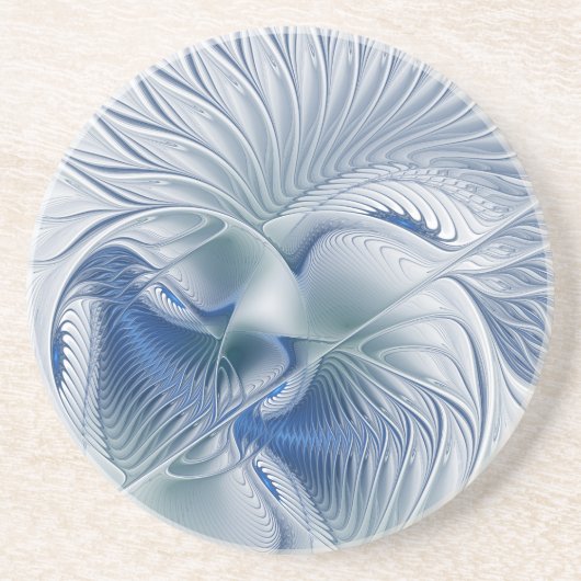 Dessous De Verre En Grès Fantaisie dynamique Abstrait Tons bleus Art fracta (Devant)