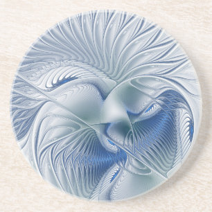 Dessous De Verre En Grès Fantaisie dynamique Abstrait Tons bleus Art fracta
