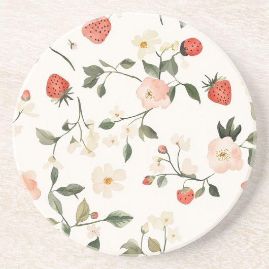 Dessous De Verre En Grès Fard à joues crème Fraises (Devant)