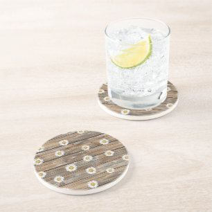 Dessous De Verre En Grès Fausse Fleur de Marguerite en Bois