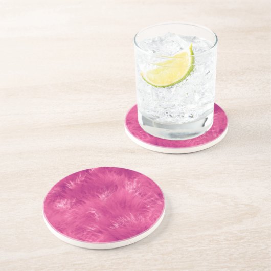 Dessous De Verre En Grès Faux Fourrure Rose Chaud (Côté)