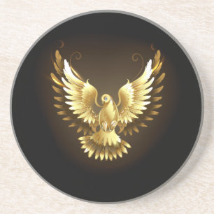 Dessous De Verre En Grès Faux Gold Foil Peace Dove en noir