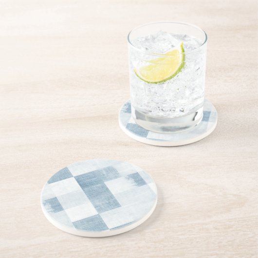 Dessous De Verre En Grès Faux Jean Bleu Blanc Rayures (Côté)