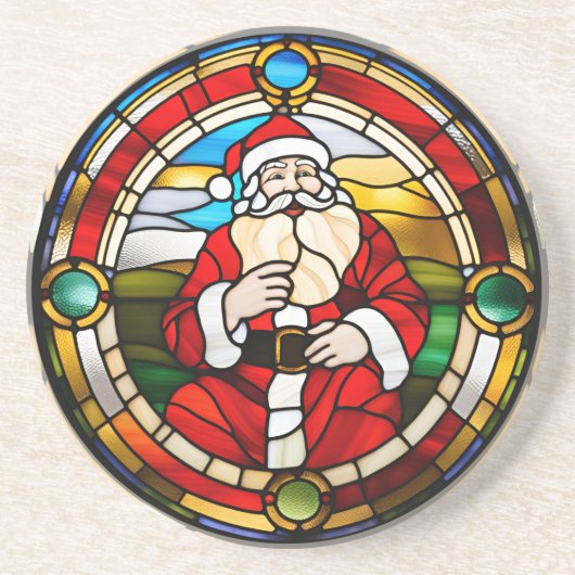 Dessous De Verre En Grès Faux Verre Peint Père Noël Assis en Grès (Devant)