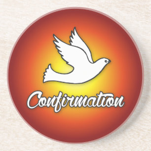 Dessous De Verre En Grès Félicitations Confirmation Colombe avec Or, Rouge