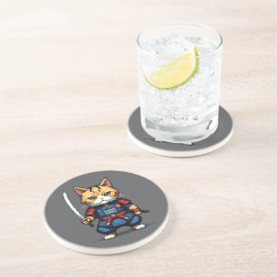 Dessous De Verre En Grès Feline Samurai Warrior