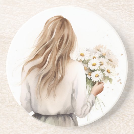 Dessous De Verre En Grès Femme Avec Daisy Bouquet (Devant)