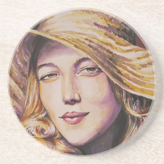 Dessous De Verre En Grès Femme avec le casquette (Devant)